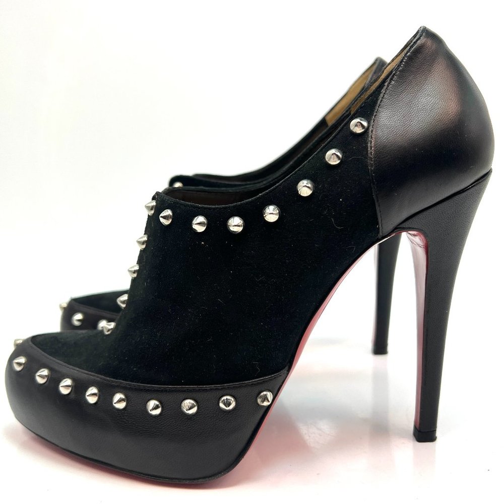 Christian Louboutin Black Leather and Suede Astraqueen 120 Booties 39